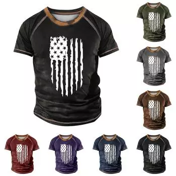 Мужская футболка реглан в стиле ретро с коротким рукавом и круглым вырезом, топы с принтом на День независимости L чёрный