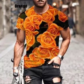 Мужская футболка с 3D-цифровой печатью, топ с принтом «Роза ко Дню святого Валентина», мужские футболки с круглым вырезом и короткими рукавами S