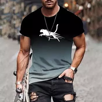 Мужская футболка с 3D-градиентным принтом, летняя, удобная и модная, универсальная, с короткими рукавами и круглым вырезом, свободный повседневный топ M