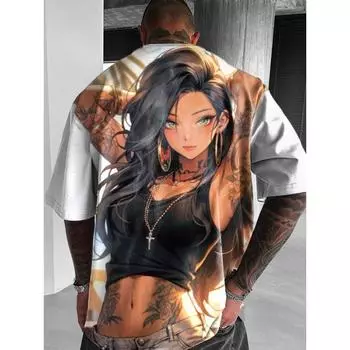 Мужская футболка с 3D-печатью, аниме-персонажи, сексуальная, с коротким рукавом, мужская модная уличная мужская одежда, свободные футболки, топы 4XL