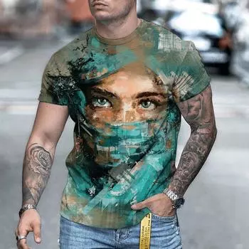 Мужская футболка с 3D-печатью, цветная живопись, европейская, американская мода, повседневная печать, короткий рукав, повседневная летняя одежда S