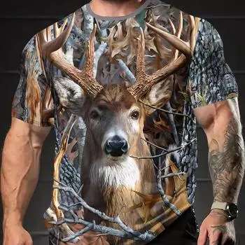 Мужская футболка с 3D-принтом Animal Elk Harajuku, модная летняя уличная одежда с коротким рукавом, универсальный дышащий топ и футболка, мужская повседневная спортивная одежда S