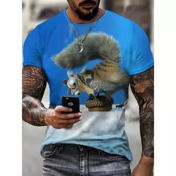 Мужская футболка с 3D-принтом «Белка» — модный уличный стиль, эластичная и дышащая для лета — удобная повседневная одежда S