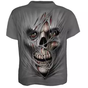 Мужская футболка с 3D-принтом черепа, летняя мода, повседневные хлопковые топы с короткими рукавами и круглым вырезом 4XL серый