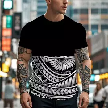Мужская футболка с 3D-принтом, черно-белая, модная, с геометрическим узором, с короткими рукавами, быстросохнущая, дышащая, повседневная S