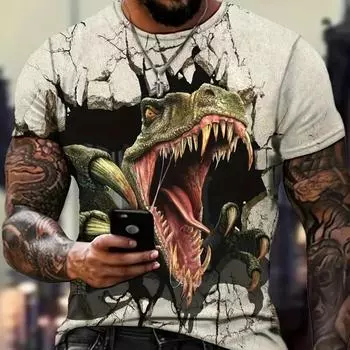 Мужская футболка с 3D принтом динозавра, модные уличные топы в стиле хип-хоп в стиле Харадзюку, летние детские футболки большого размера с коротким рукавом 6XL