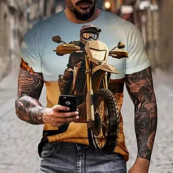 Мужская футболка с 3D принтом для гонок на мотоциклах, летняя модная крутая футболка для отдыха, отдыха, улицы, круглый вырез, топ с короткими рукавами, s-5XL S