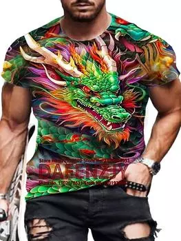 Мужская футболка с 3D-принтом «Дракон», футболка для мужчин, летние свободные повседневные футболки, быстросохнущая дышащая мужская одежда, новинка 2024 года S синий