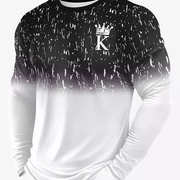 Мужская футболка с 3D-принтом и цветными блоками, с круглым вырезом и длинным рукавом, повседневная летняя футболка для повседневной носки и отдыха на курортах S