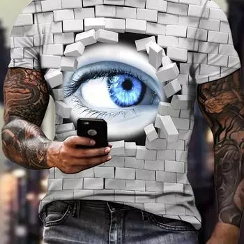 Мужская футболка с 3D-принтом и графическим принтом — модный, привлекающий внимание дизайн — ультракомфортный свитер с коротким рукавом для летнего отдыха на свежем воздухе S