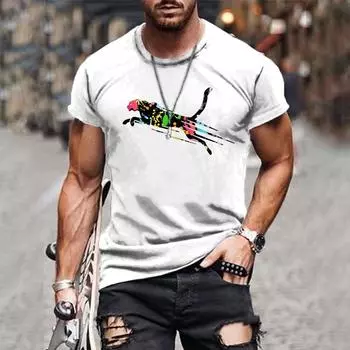 Мужская футболка с 3D принтом и леопардовым принтом, забавная футболка, модная повседневная мужская уличная одежда, мужская одежда больших размеров S белый