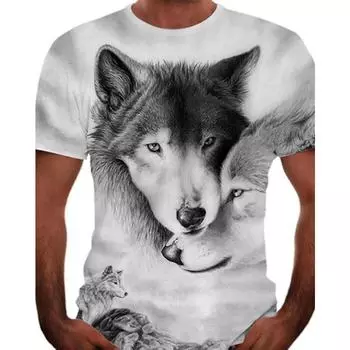 Мужская футболка с 3D-принтом и рисунком волка, животных, большие размеры, уличные топы с короткими рукавами и принтом XS белый