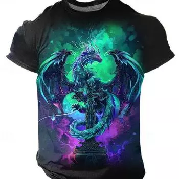 Мужская футболка с 3D-принтом и рисунком дракона, повседневная уличная одежда, для занятий спортом на открытом воздухе, с короткими рукавами, городская мода, лето S