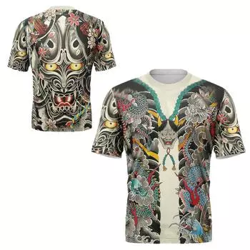 Мужская футболка с 3D-принтом и татуировкой, летняя повседневная футболка с коротким рукавом в стиле Харадзюку, топы, свободная одежда S