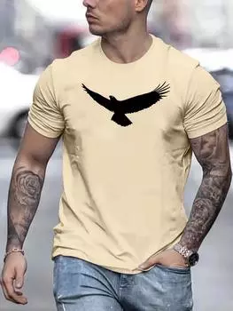 Мужская футболка с 3D-принтом, летняя, свободного размера, с круглым вырезом и коротким рукавом, с принтом орла, дышащая, повседневная, модная футболка, топ S