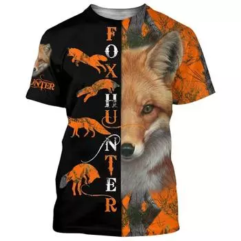 Мужская футболка с 3D принтом лисы, летние футболки с круглым вырезом и короткими рукавами, мужские футболки, повседневные большие мужские костюмы Hunter, топы 4XL XL