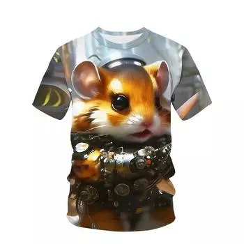 Мужская футболка с 3D-принтом, милый хомяк, графические футболки, топы, модная мужская футболка с круглым вырезом и рисунком мультяшных животных, детская уличная одежда XXS