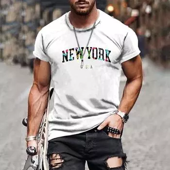 Мужская футболка с 3D-принтом Нью-Йорк, топ с буквенным принтом, забавная футболка, модная повседневная мужская уличная одежда, мужская одежда большого размера S белый