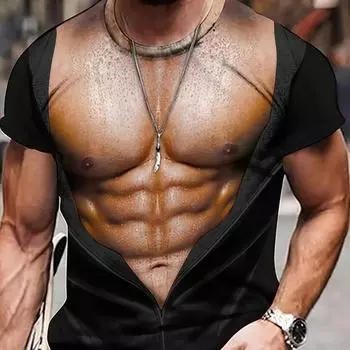 Мужская футболка с 3D-принтом, необычным принтом в виде мышц, уличная повседневная спортивная футболка с короткими рукавами S