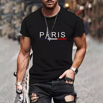 Мужская футболка с 3D принтом Париж, топ с буквенным принтом, забавная футболка, модная повседневная мужская уличная одежда, мужская одежда больших размеров S чёрный