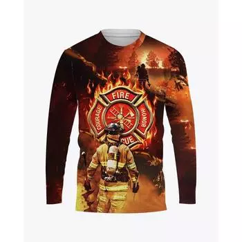 Мужская футболка с 3d принтом «Пожарный», весна-осень, с длинным рукавом и круглым вырезом, повседневный модный пуловер, уличный тренд, качественный топ S