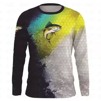 Мужская футболка с 3D принтом рыбалки, летняя уличная рубашка с длинными рукавами, повседневный пуловер большого размера, мужская модная уличная мужская одежда S