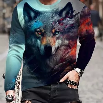 Мужская футболка с 3D-принтом с изображением волка, повседневная удобная футболка с длинным рукавом, мужская и женская модная летняя футболка S