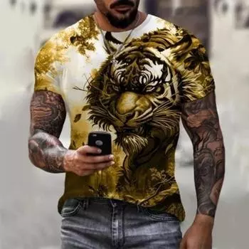 Мужская футболка с 3D-принтом с изображением тигра, льва и морды животного, новая свободная повседневная величественная летняя модная футболка в стиле Харадзюку S