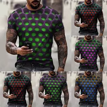 Мужская футболка с 3D-принтом шеи и 3D-принтом размера плюс, повседневная повседневная футболка с коротким рукавом в стиле ретро, уличная мода XXL фиолетовый