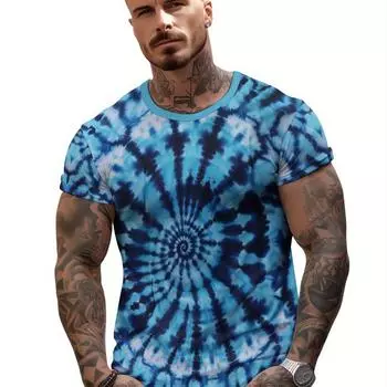 Мужская футболка с 3D-принтом, синим спиральным узором, коротким рукавом и круглым вырезом, повседневный модный топ для активного отдыха S