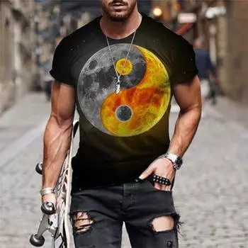Мужская футболка с 3D принтом Тай Чи Инь Ян, уличная мода, интересная винтажная летняя рубашка с круглым вырезом плюс 2023 S