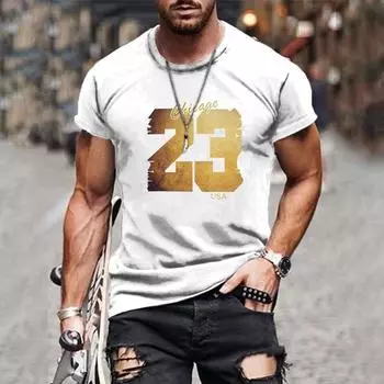 Мужская футболка с 3D-принтом, топ с 23 буквами, забавная футболка, модная повседневная мужская уличная одежда, мужская одежда большого размера S белый