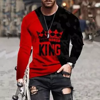 Мужская футболка с 3d принтом, уличная одежда с круглым вырезом и принтом, футболки большого размера с длинными рукавами, повседневная мужская одежда S