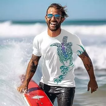 Мужская футболка с 3D принтом в гавайском курортном стиле и рисунком животных, черепаха, спортивная футболка для отдыха и отпуска, короткий рукав S