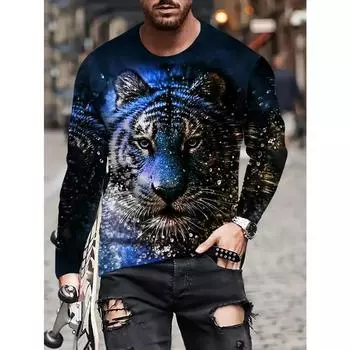 Мужская футболка с 3D-принтом в виде цифрового тигра и капель воды, с круглым вырезом и коротким рукавом для летнего отдыха на свежем воздухе, оригинальные и шикарные топы для мужчин S
