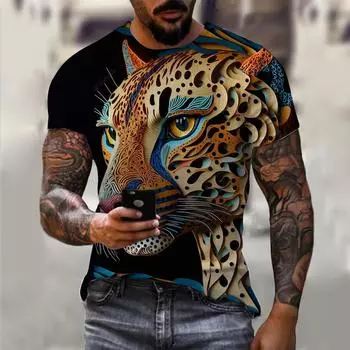 Мужская футболка с 3D принтом животных в стиле хип-хоп, винтажная одежда в стиле Харадзюку, модные топы с круглым вырезом и короткими рукавами, футболки большого размера L