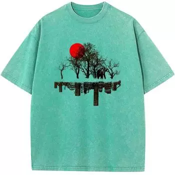 Мужская футболка с экологичным принтом, выстиранная, хлопковая, винтажная, отбеленная, топы, повседневная, свободная, отбеленная футболка S