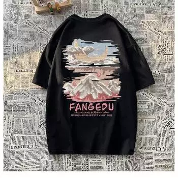 Мужская футболка с английскими буквами, летняя модная ретро-футболка с круглым вырезом, повседневная футболка для фитнеса и улицы для мужчин S чёрный