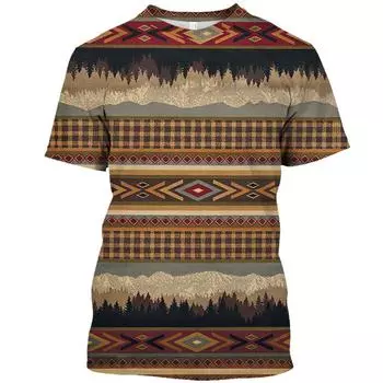 Мужская футболка с этническим принтом, повседневная летняя уличная одежда с коротким рукавом и круглым вырезом, винтажная мужская свободная толстовка, дышащая мужская одежда L