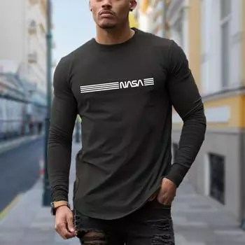 Мужская футболка с буквенным принтом, длинный рукав, круглый вырез, уличная одежда с 3D-принтом XS белый
