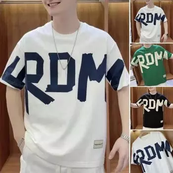 Мужская футболка с буквенным принтом, мужская летняя футболка с буквенным принтом, круглый вырез, свитер для молодежи и подростков, свободные короткие рукава для ношения S