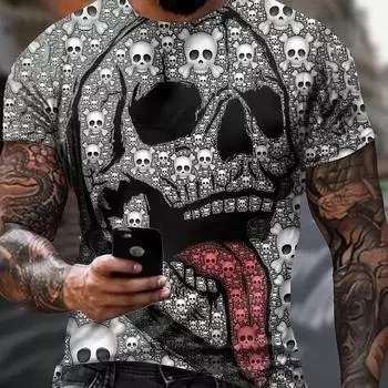 Мужская футболка с черепом в стиле ретро High Street с 3d принтом и короткими рукавами, летняя мужская футболка, винтажная футболка большого размера для мужчин, уличная футболка XS