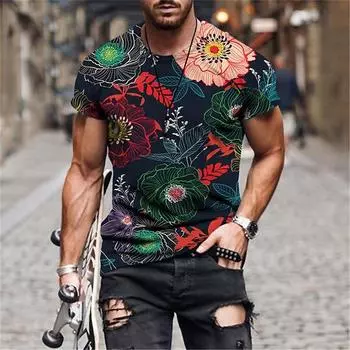 Мужская футболка с цветочным графическим принтом, футболка, смешные футболки, футболка с коротким рукавом, 3D-принт, футболка с круглым вырезом, гавайская S