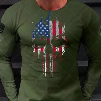 Мужская футболка с длинным рукавом для мужчин с 3D-принтом и патриотическим черепом, футболка, топы, осенняя спортивная одежда больших размеров, мужская одежда, футболки S