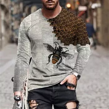 Мужская футболка с длинным рукавом, европейская и американская мужская свободная футболка с круглым вырезом с 3D-принтом, мужская одежда S