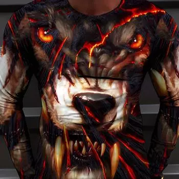 Мужская футболка с длинным рукавом Fierce Red Eyed Wolf 3D Print, облегающая, с принтом, мужская модная графическая одежда S