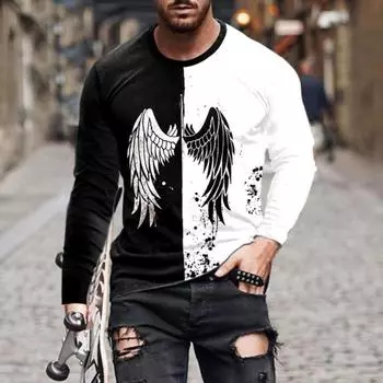 Мужская футболка с длинным рукавом и 3D аниме-принтом крыльев, летняя повседневная футболка с круглым вырезом, осенний топ, уличная одежда 2XL