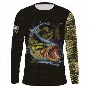 Мужская футболка с длинным рукавом и 3D принтом «Рыбалка», быстросохнущая уличная быстросохнущая спортивная модная футболка с круглым вырезом 6XL S