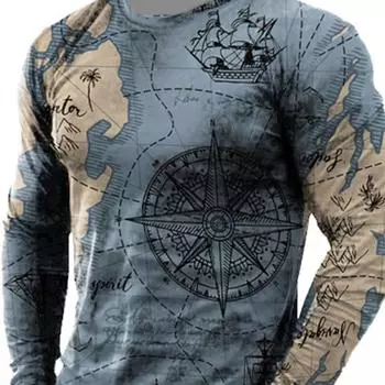 Мужская футболка с длинным рукавом и 3D-картой мира для активного отдыха, фитнеса, ретро, классическая спортивная футболка с длинными рукавами, теплая футболка с длинными рукавами большого размера S