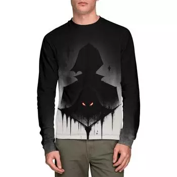 Мужская футболка с длинным рукавом и 3D-цифровым принтом — повседневный круглый вырез, эластичная ткань, идеально подходит для осени/зимы S